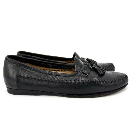 Vintage 90s Santoni Black Genuine Leather Snake Embossed Tassel Loafers main image 4
